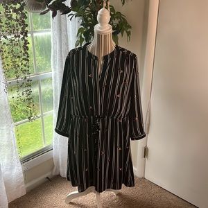 DR2 Black Striped Dress with Colorful Birds - Petite XL